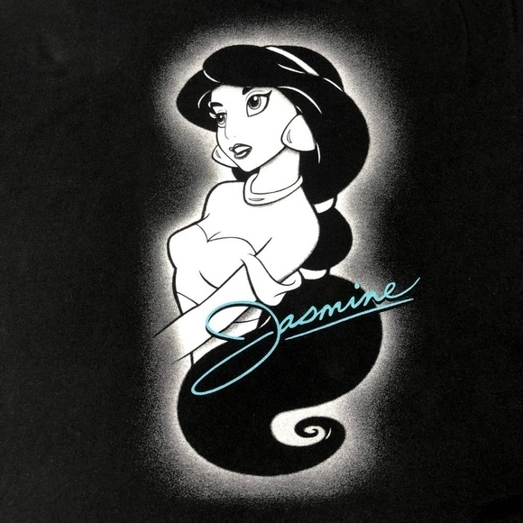 DISNEY Princess Jasmine Aladdin Black Graphic Crew Short Sleeve Unisex T-Shirt - Picture 2 of 14
